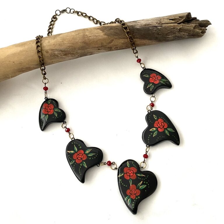 Collar Grande Coraz N Negro Con Mariposas Albor Arte Mx