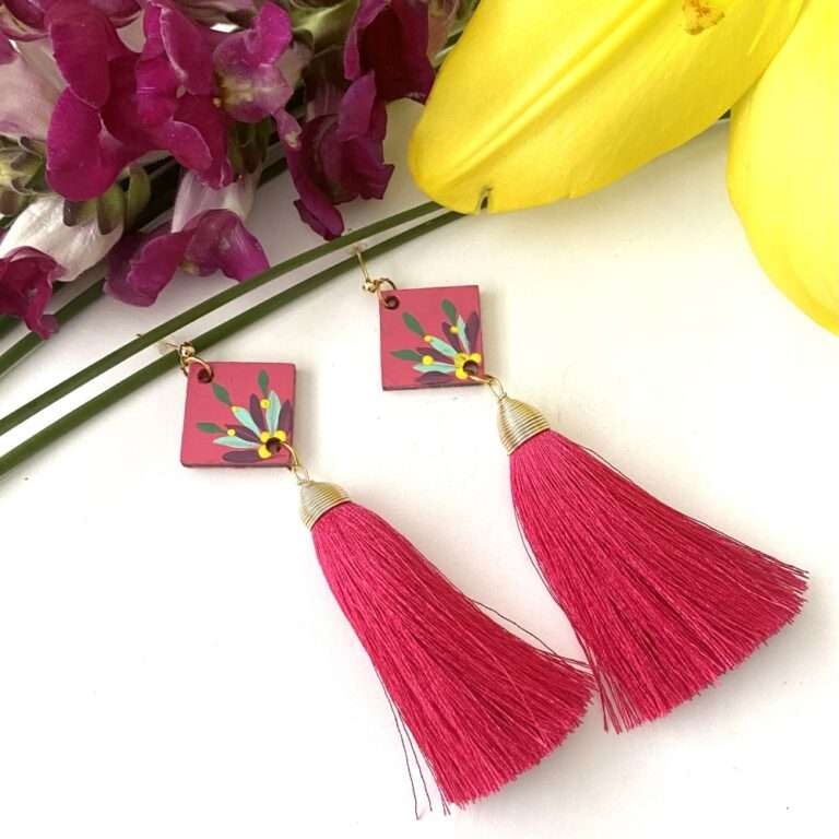 Aretes Largos Rosa Mexicano Albor Arte Mx