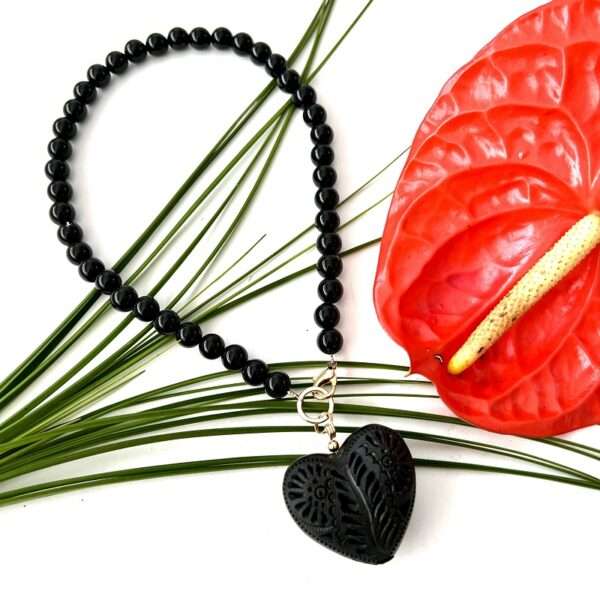Collar Ónix Corazón Barro Negro - Imagen 2