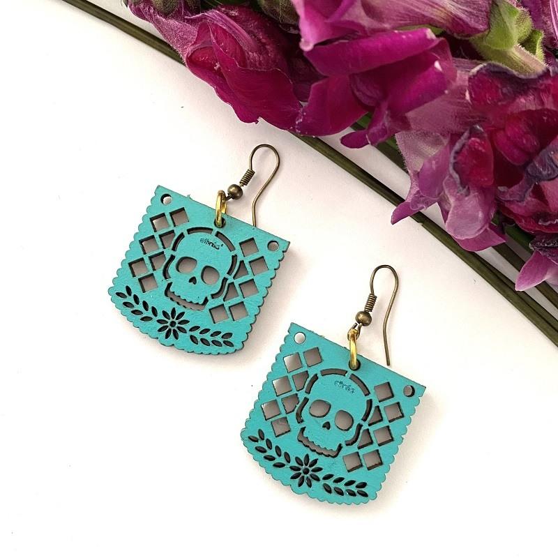 Aretes papel picado turquesa