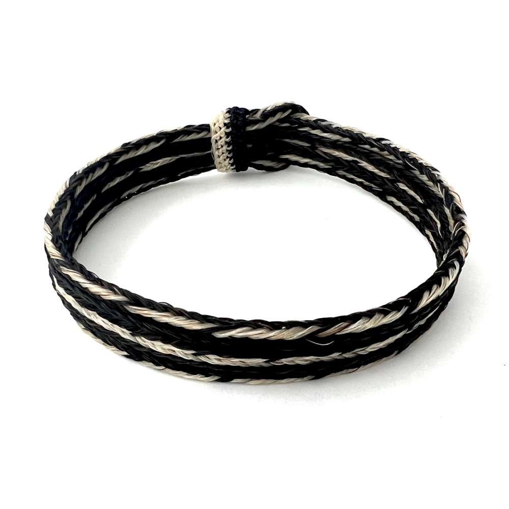 pulsera crin cinco hilos negra con beige