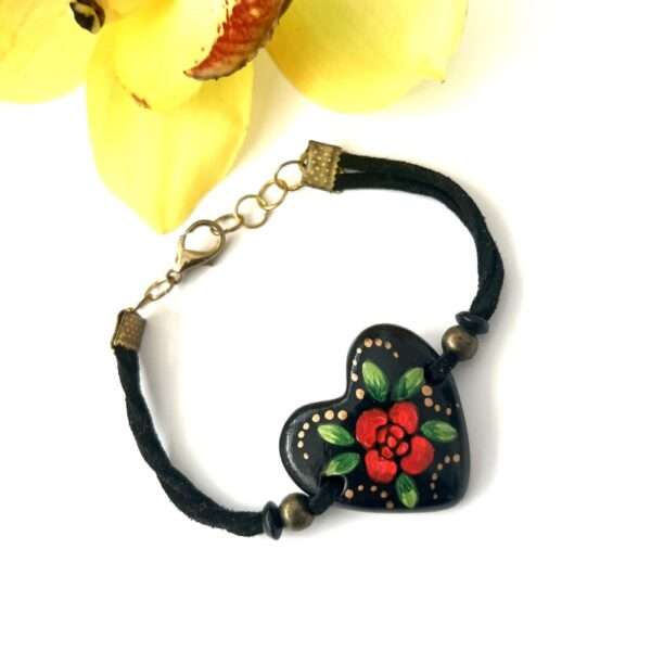 pulsera corazón negro con rosa