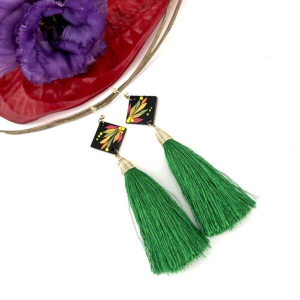 aretes largos negro con verde