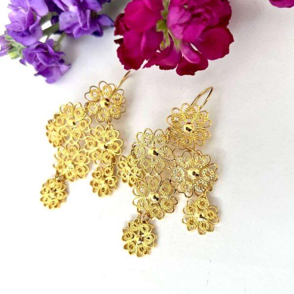 aretes filigrana flores grandes
