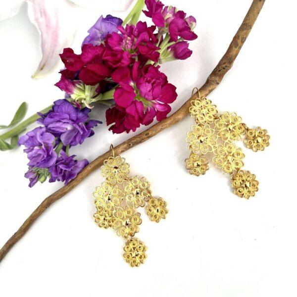 aretes filigrana flores grandes