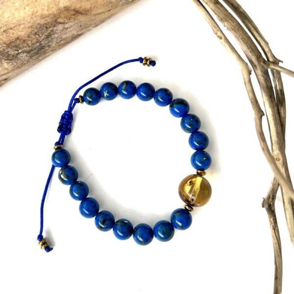 pulsera piedra azul y ámbar