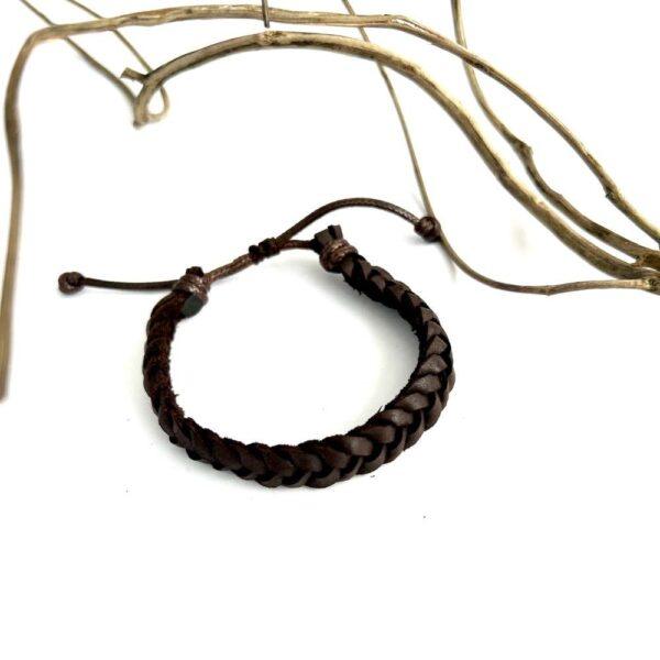 pulsera piel café trenzada sencilla