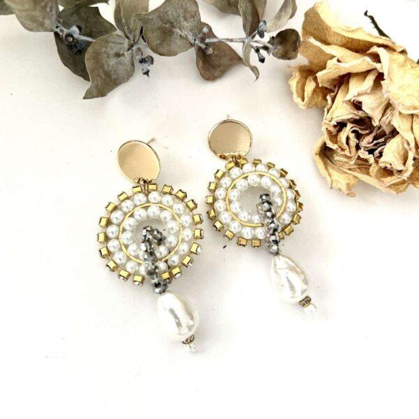 aretes chapa circulo con perlas