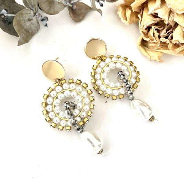 aretes chapa circulo con perlas