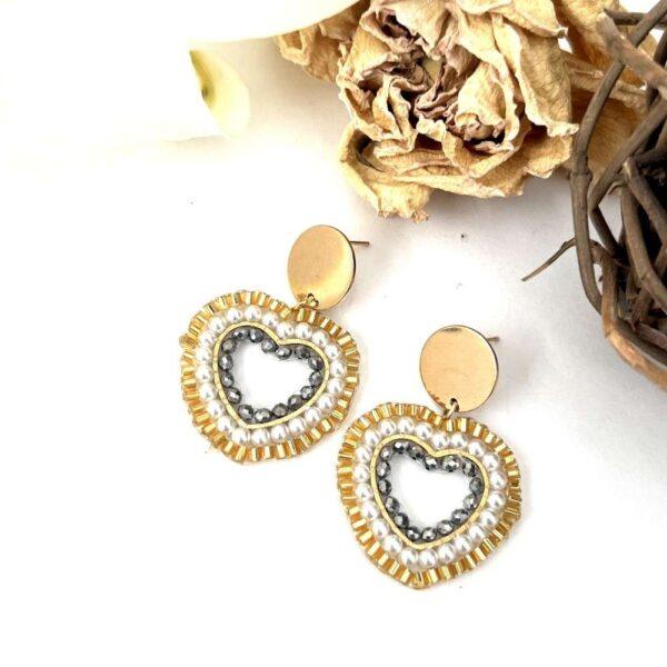 aretes corazón dorado y plateado