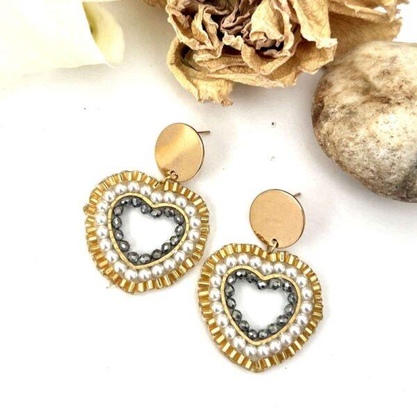 aretes corazón dorado y plateado