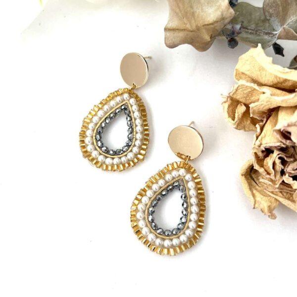 aretes gota gris y dorado