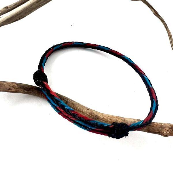 pulsera crin sencilla azul con rojo