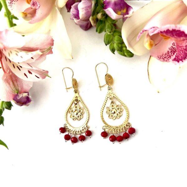aretes filigrana gota con rojo