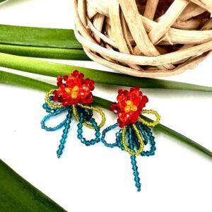 aretes cristales flor roja