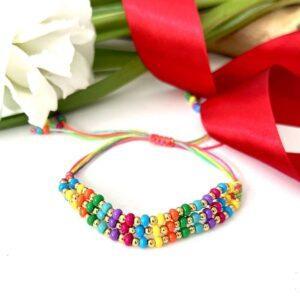 pulsera chaquiras triple multicolor