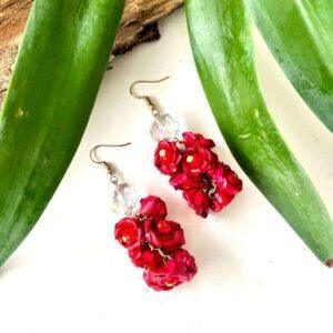 aretes hoja de palma rojos