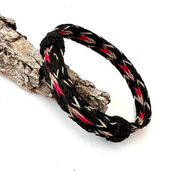 pulsera crin triple negro con rosa