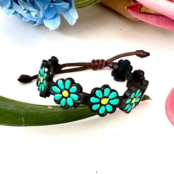 pulsera piel flores menta