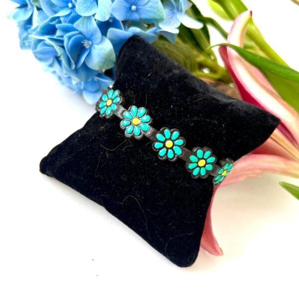 Pulsera piel flores menta - Imagen 2