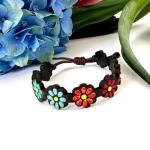 pulsera piel flores multicolor