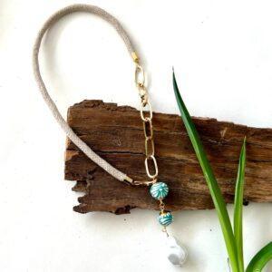 collar talavera verde cadena y perla