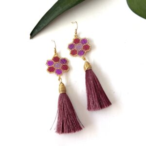 aretes miyuki rosa con flor