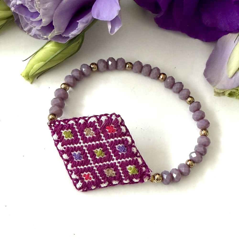 Pulsera bordado Chiapas lila - Imagen 2