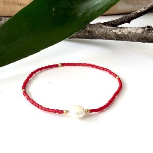 pulsera miyuki roja con perla