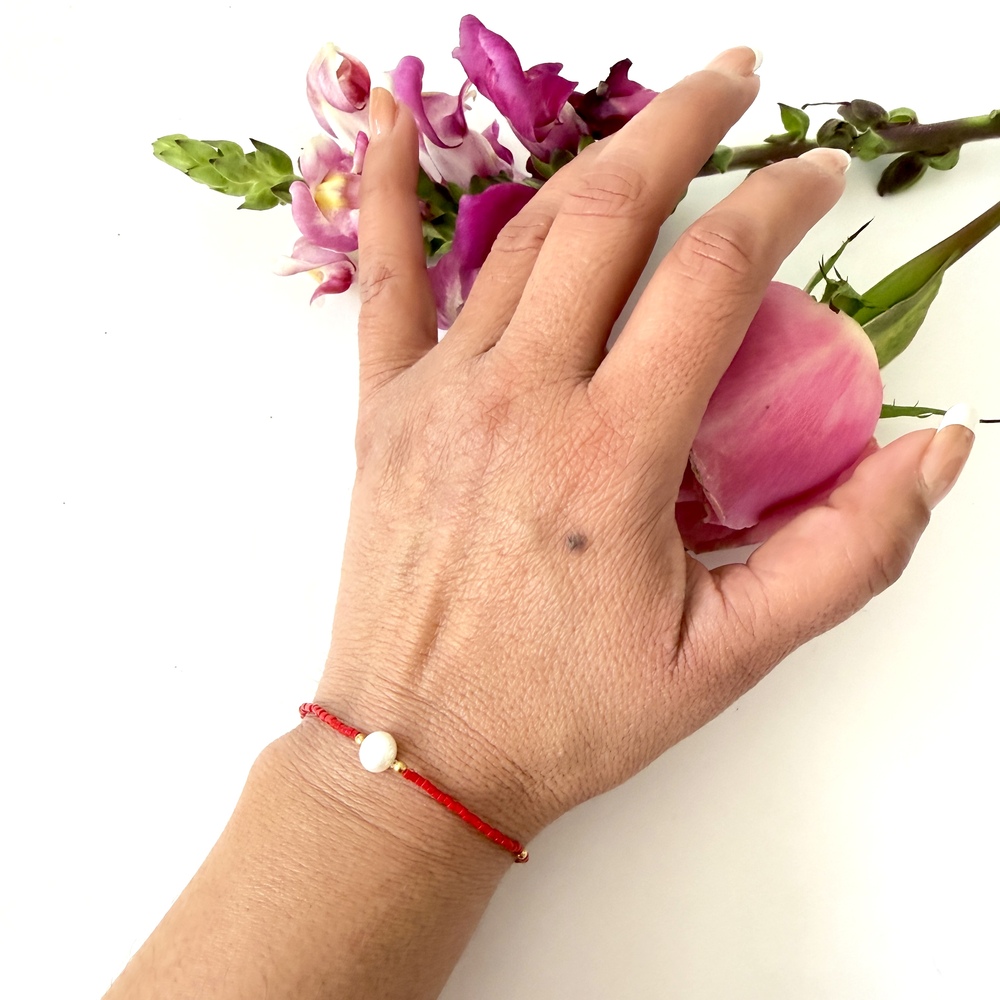 pulsera miyuki roja con perla