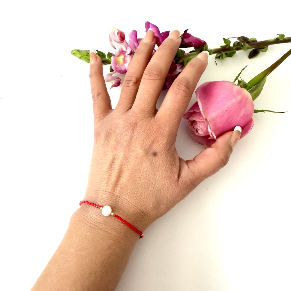 pulsera miyuki roja con perla