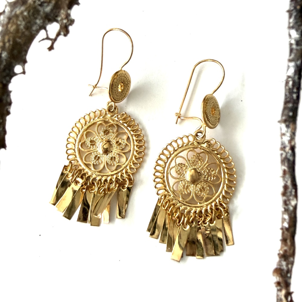 aretes de filigrana redondos con flecos