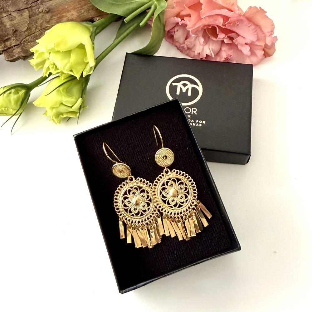 Aretes de filigrana redondos con flecos - Imagen 5
