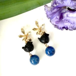 aretes barro negro paloma con lapislázuli