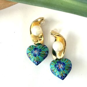 aretes de copal corazon turquesa y chapa
