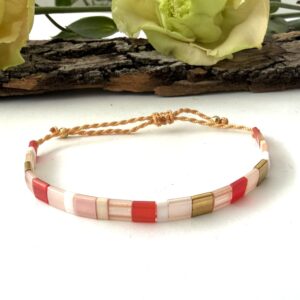 pulsera miyuki tila rosa y coral.